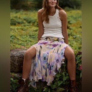 By Anthropologie Floral Midi Skirt Flowing A-Line Watercolor Print Boho Large